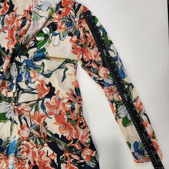 Chicos Everyday V-Neck Cardigan 1 (M) Multicolor Floral Mid Length Lightweight - Picture 8 of 10